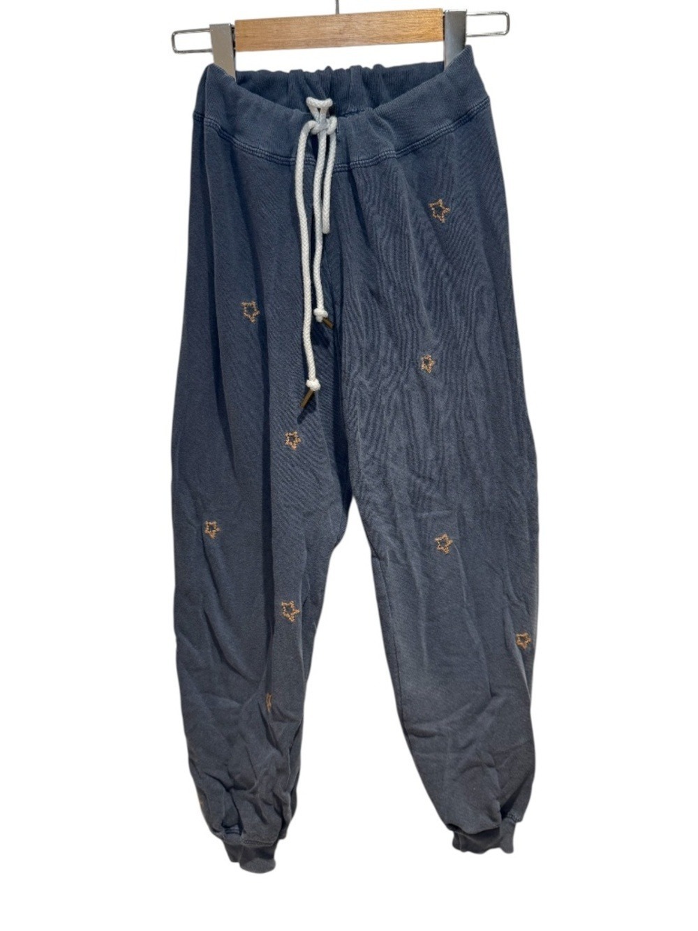 THE GREAT. blue sweatpants with yellow star embroidery details - size 0 (xs)
